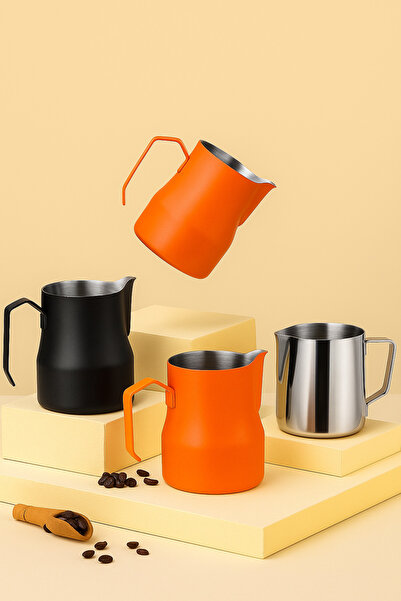 Vivien Home Paslanmaz Çelik Pitcher 500 ml Kahve Süt Köpürtme Potu turuncu