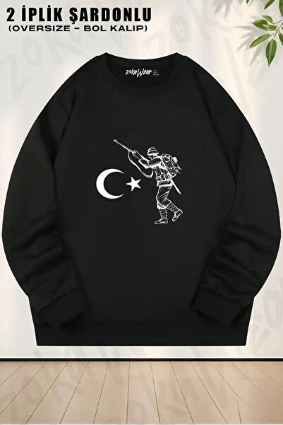 ZOKAWEAR Unisex Turcă Militară cu imprimeu supradimensionat guler rotund Swea...