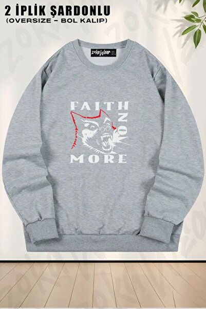 ZOKAWEAR سويت شيرت للجنسين من Faith No More مطبوع قصة فضفاضة برقبة دائرية
