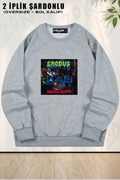 ZOKAWEAR سويت شيرت يونيسكس إكسودوس ديزاستر مطبوع قصة فضفاضة برقبة دائرية