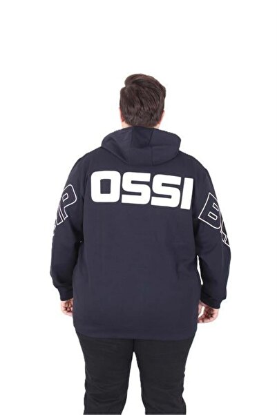 Starbattal Large Size Hooded Zippered Sweat Double Face Ossi 25705 Dark Blue