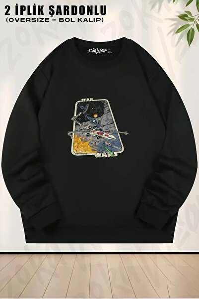 ZOKAWEAR Navă colorată unisex Star Wars cu imprimeu supradimensionat guler ro...