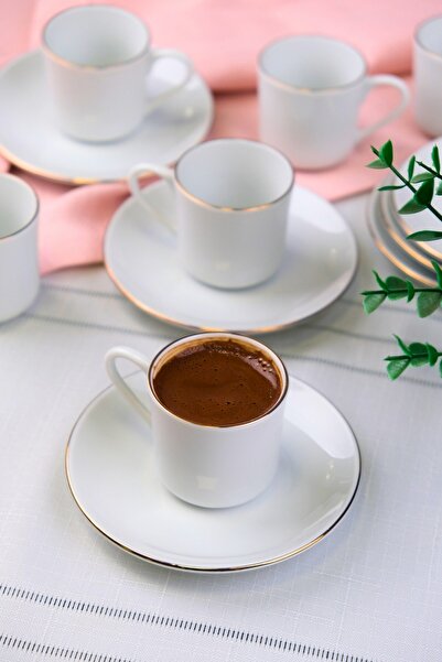 tabakevi Tabak Evi Porselen Rose Altın Yaldız Kahve Fincan Takımı 70cc 6 Kişilik 12 Parça