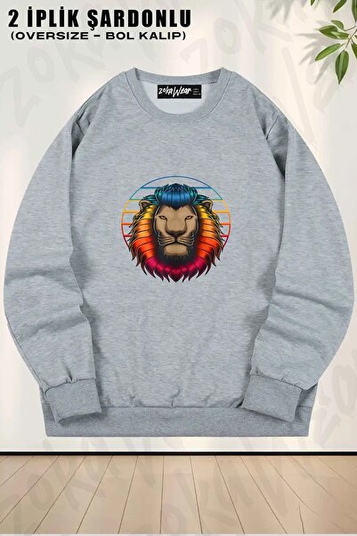 ZOKAWEAR Unisex Colorful Lion Printed Oversized Crew Neck Sweatshirt
