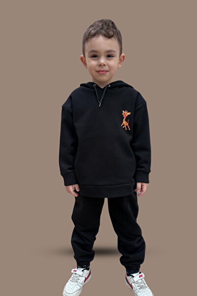 ARELSTORE ERKEK 3 İPLİK ŞARDONLU KAPŞONLU TAKIM ZÜRAFA BASKI DETAYLI