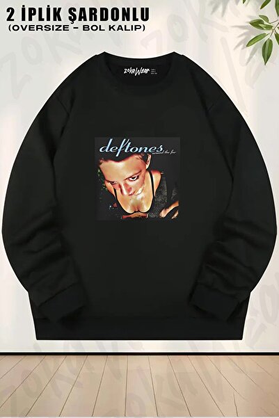 ZOKAWEAR Unisex Deftones cu imprimeu supradimensionat guler rotund Swea tricou