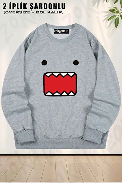 ZOKAWEAR سويت شيرت دومو مطبوع قصة فضفاضة برقبة دائرية للجنسين