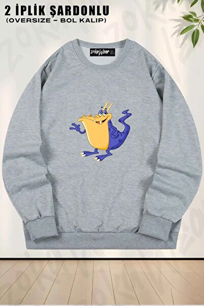 ZOKAWEAR Φούτερ Unisex Monster Waving Hi T με τύπωμα oversized με λαιμόκοψη