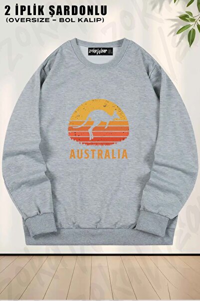 ZOKAWEAR Unisex Australia Retro Kangaroo cu imprimeu supradimensionat guler r...