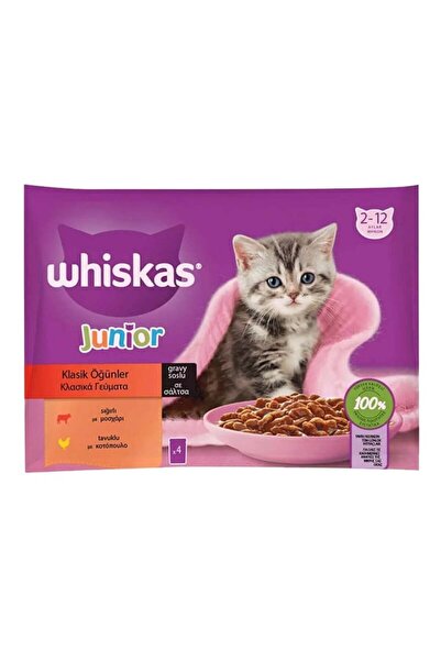Whiskas junior kitten pouch yaş mama (4x85gr) 5adet klasik seçenekler tavuk,s...