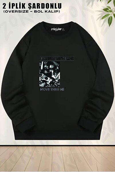 ZOKAWEAR سويت شيرت يونيسكس تيرنتايل مطبوع قصة فضفاضة برقبة دائرية