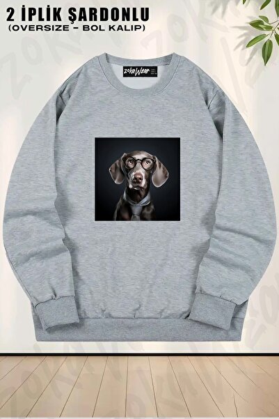 ZOKAWEAR Φούτερ Unisex Mr Weimaraner με τύπωμα oversized με λαιμόκοψη