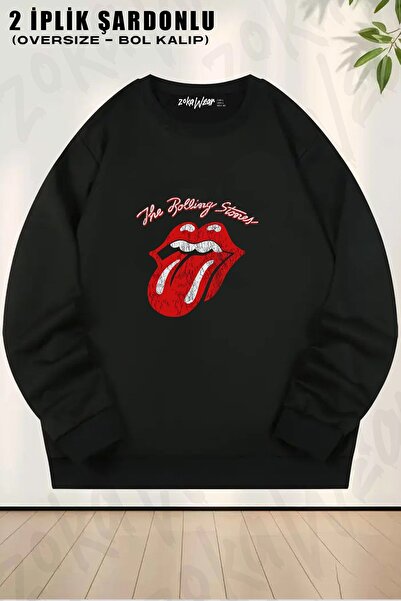 ZOKAWEAR Unisex The Rolling Stones Sweatshirt cu imprimeu supradimensionat, g...