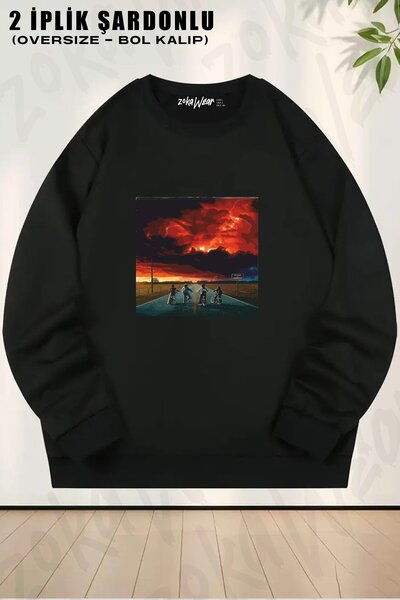 ZOKAWEAR سويت شيرت يونيسكس Stranger Things23 مطبوع قصة فضفاضة برقبة دائرية