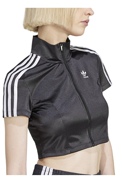 adidas JD0277 SHORTSLEEVE TT Siyah Crop Düz Kadın Zip Ceket