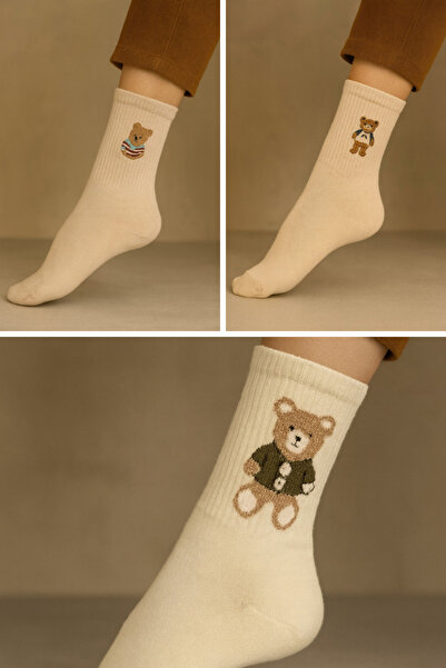 Shocks özgür ruhlara Ayıcık Desenli 3^lü Bambu Kadın Çorap