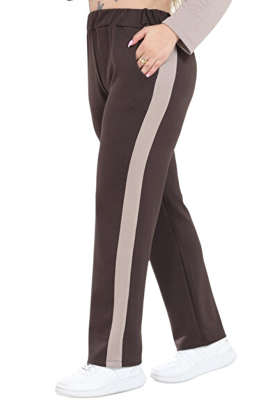 MELSAY Women's Large Size Light Brown-Mink Paneled Modal Tracksuit Set