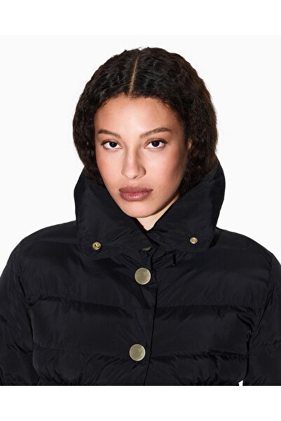 Armani Exchange Women's Quilted Regular Fit Mock Neck Button Long Sleeve Black Coat Xw000653 Af15984-Uc001