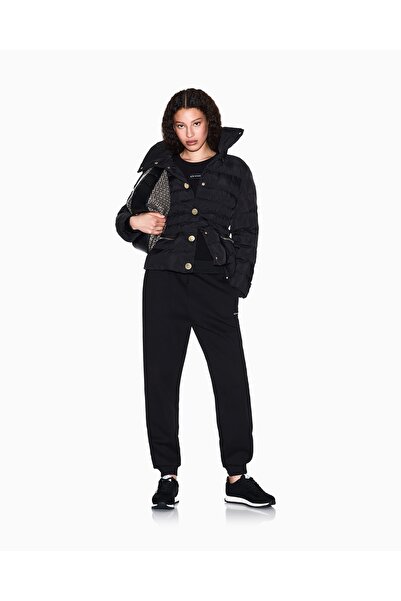 Armani Exchange Women's Quilted Regular Fit Mock Neck Button Long Sleeve Black Coat Xw000653 Af15984-Uc001