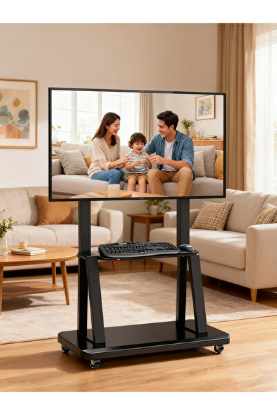 Chulovs NEW Tall Mobile Floor TV Mount Stand Height Adjustable with Lockable Casters and 2 Tier AV Shelves