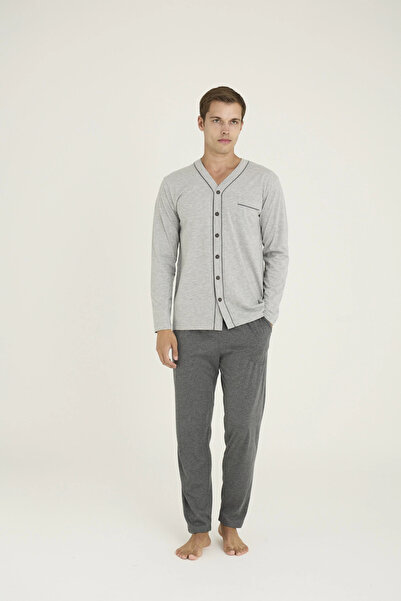 bamido Kocabey 9267 Men's V-Neck Buttoned Pajama Set