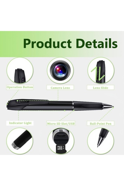 Apple كاميرا الجسم بدقة 1080 بكسل، كاميرا القلم الصغيرة لالتقاط كل لحظة 【ترقية 2025 】 (فضي أسود)