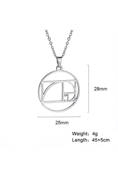 Choice قلادة سكايرم فيبوناتشي حلزونية دائرية مثلثة هندسية ذات نسبة ذهبية من الفولاذ مقاس 45-50 سم