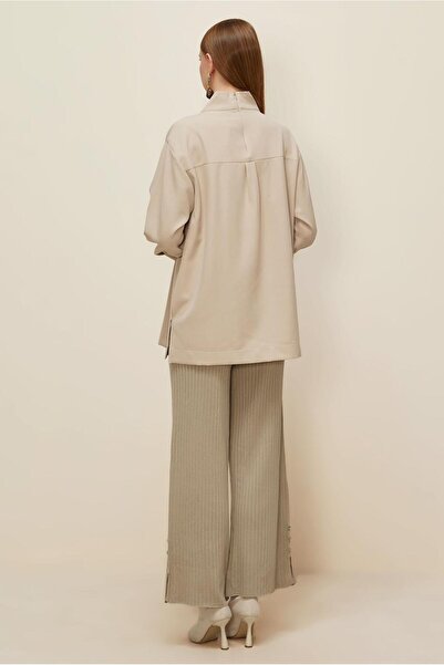 Alvina Faux Leather Pocket Detailed Tunic 46043