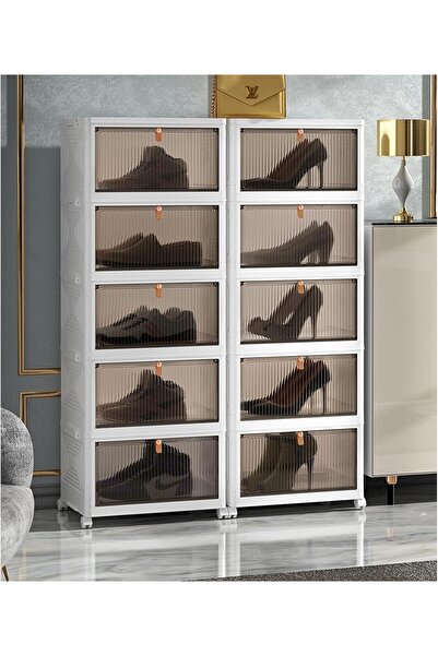 Gogoya 5-Tier Plastic Storage Boxes with Lids - Foldable, Stackable, Wheeled