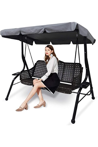 genernic كرسي أرجوحة خارجي بديل للمظلات، يتسع لثلاثة أشخاص (رمادي، كبير)