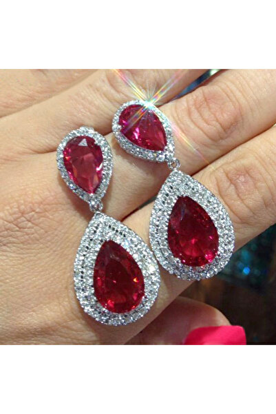 Choice أقراط متدلية فاخرة من الزركون الأحمر على شكل كمثرى من XY0018-1 للنساء ...