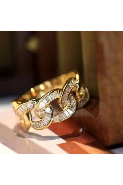 Choice 7 T0800 خاتم هويتان عصري فاخر على شكل سلسلة للسيدات باللون الذهبي مع ز...