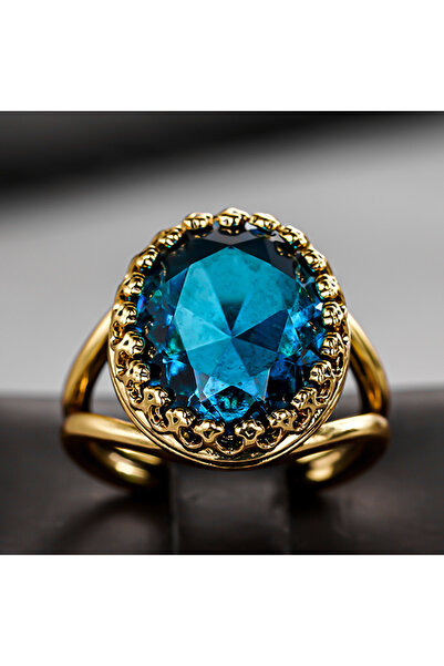 Choice 9 T0984 خواتم هويتان العتيقة الفاخرة باللون الذهبي مع زركونيا مكعبة بيضاوية كبيرة باللون الأزرق للنساء لحفلات الزفاف