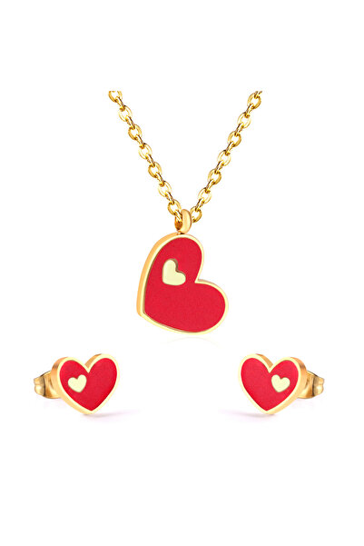 Choice gold red LUXUSTEEL Best Friend Gift Heart White/Black Shell Pendant Necklace Earring Sets Gold Color
