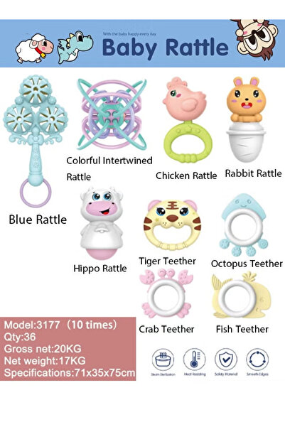 Generic 10-Piece Baby Rattle Toy Set, Baby Grip Rattle Teether, Newborn Gift for Boys and Girls