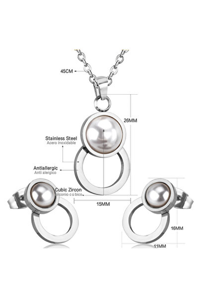 Choice 9 Retro Pearl Stainless Steel Earring Necklace Set Cubic Zirconia Gold Plated Jewelry Sets For Wome.