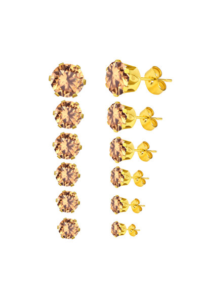 Choice champangne gold LUXUSTEEL 6Pairs/Set CZ Stud Earrings Stainless Steel Round White Cubic Zirconia Hyp