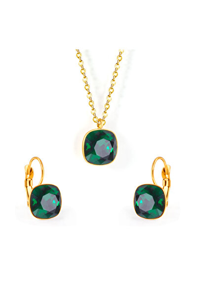 Choice Gold J LUXUSTEEL Zirconia Jewelry Sets Wedding Jewelry Stainless Steel Geometry Pendant Necklace Ear