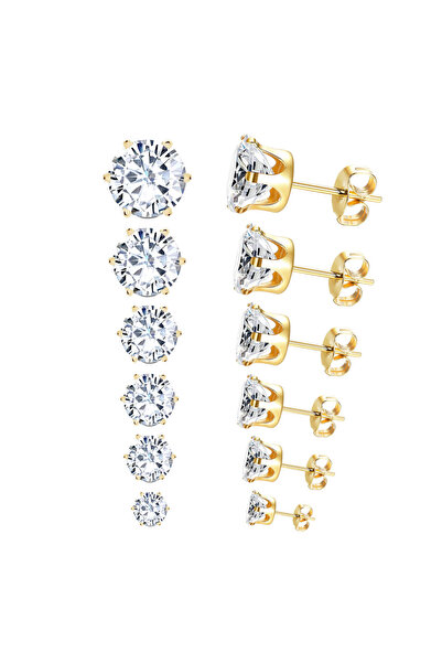 Choice white gold LUXUSTEEL 6Pairs/Set CZ Stud Earrings Stainless Steel Round White Cubic Zirconia Hypoalle