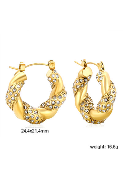 Choice EA33430AG Retro Luxury Irregular with Zircon Earrings Stainless Steel for Women's Wedding Party Jewe