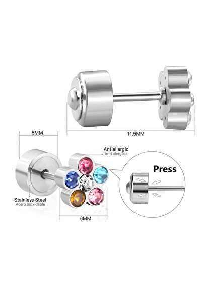 Choice9 12 Love Heart Ladies Stud Earrings Cute Cubic Flower Stainless Steel ...