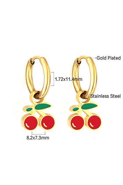 Choice 10 Sweet Strawberry Stud Hoop Earrings Korean Cute Cherry 18K Gold Plated Stainless Steel Piercing C