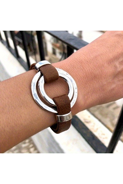 Choice YF1144-1 Vintage Ethnic Style Silver Color Double Circle Leather Brace...