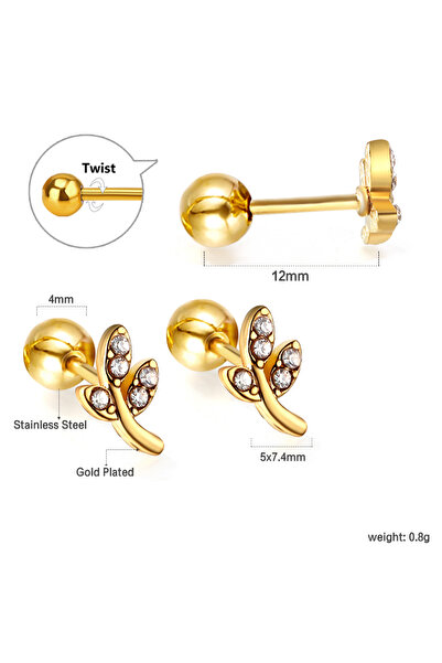 Choice Plant 1pair Trending Ear Stud Love Heart Shape Butterfly Gold Color Stainless Steel Piercing Female