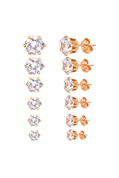 Choice white rose LUXUSTEEL 6Pairs/Set CZ Stud Earrings Stainless Steel Round White Cubic Zirconia Hypoalle