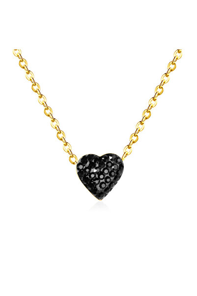 Choice gold black LUXUSTEEL Heart Crystal Choker Necklaces Stainless Steel Gold Color Pendant Necklaces For