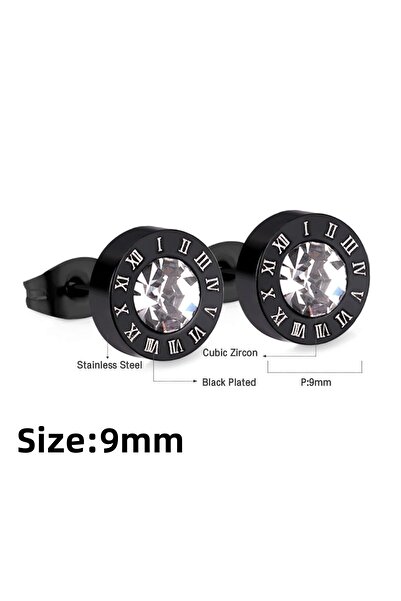 Choice 0839AB LUXUKISSKIDS Roman Numerals Men's Earrings Gothic Black Studs Steel Korean Fashion For Women