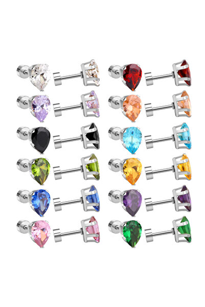Choice 6MM 60210S LUXUKISSKIDS 12pairs/Lots 6MM Water Drop Shape Stainless Steel Earrings Cubic Zirconia Sc