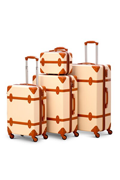 ZAAPPY Vintage Hard Shell Lightweight ABS 4PCS SET (14/20/24/28 Inch) Luggage and Cosmetic Bag