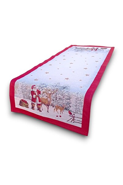 Casa de bumbac Christmas table runner with gobelin material, Cotton House, 40x100 cm, red and beige